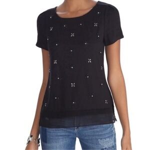WHBM Black Beaded Blouse Size Large NWT